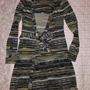 Calvin Klein Black and Gold Long Sleeve Sheath Dress